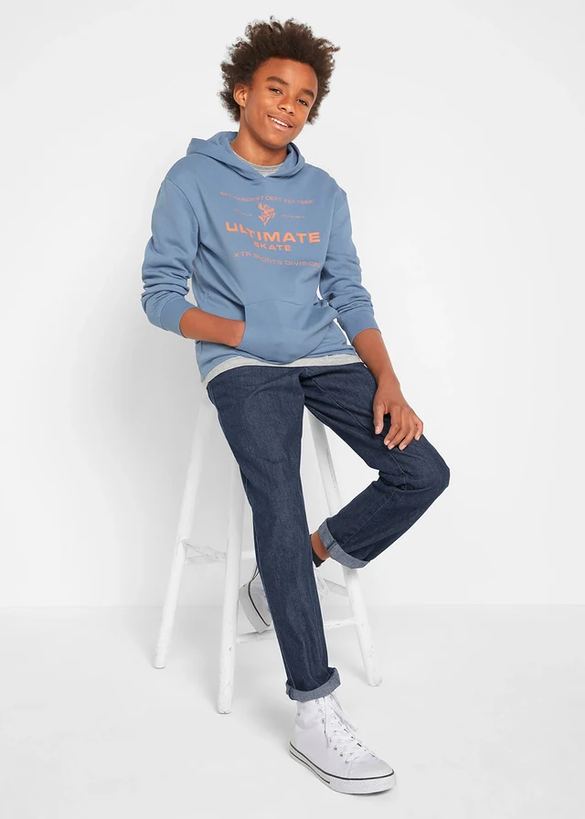 Pantaloni cu elastic și șiret în talie din bumbac 100%, Regular Fit, straight (set/3 buc.) • negru denim + bleumarin denim + gri-bej • magazin bonprix