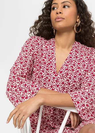 Minisaty s volány, ze splývavé viskózy • bílo-rudá s květy • bonprix obchod