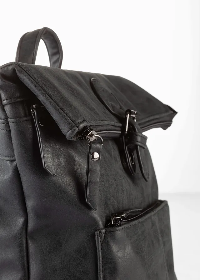 Sac à dos avec poche extérieure et boucle, Couleur: noir