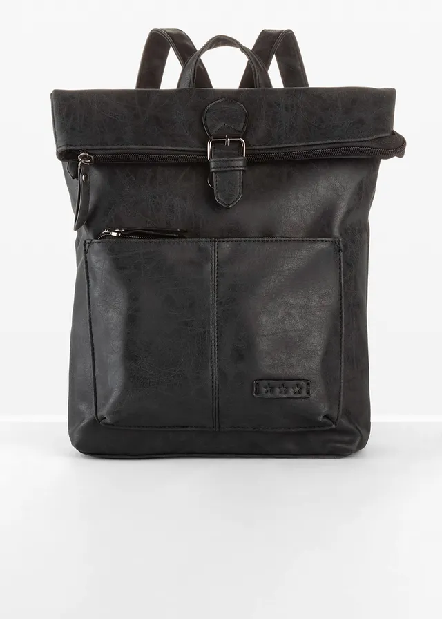 Sac à dos avec poche extérieure et boucle, Couleur: noir