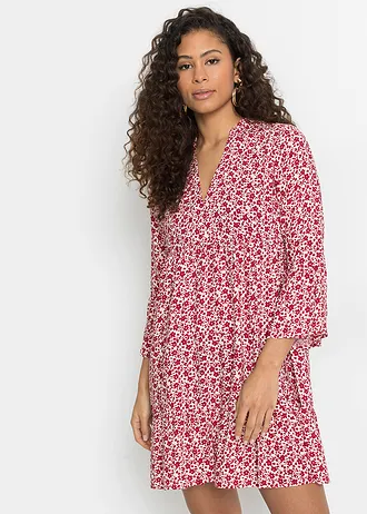 Mini jurk met volants van viscose, Kleur: wit-avondrood gebloemd