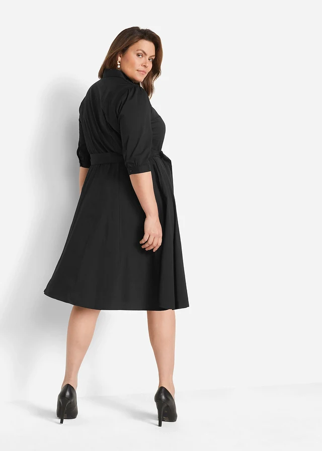 Robe-chemise avec dentelle et lien à nouer, Couleur: noir