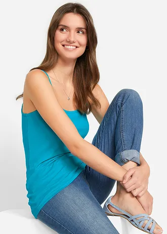 Top met spaghettibandjes (set van 3) • lichtlimoen+donkerpink+caraïbisch blauw • bonprix online shop