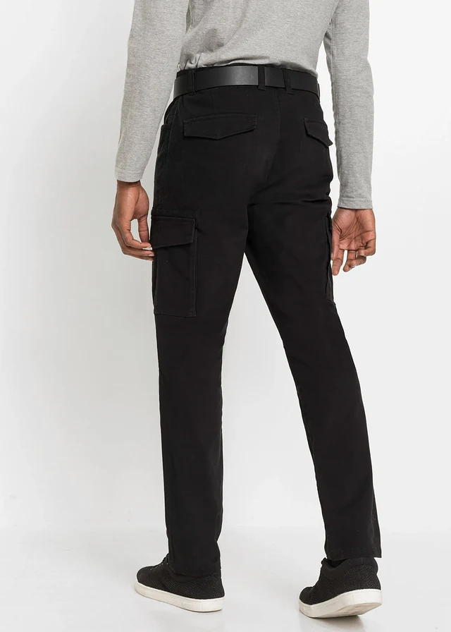 Slim fit stretch cargo broek, straight • zwart • product-page.page-title-suffix