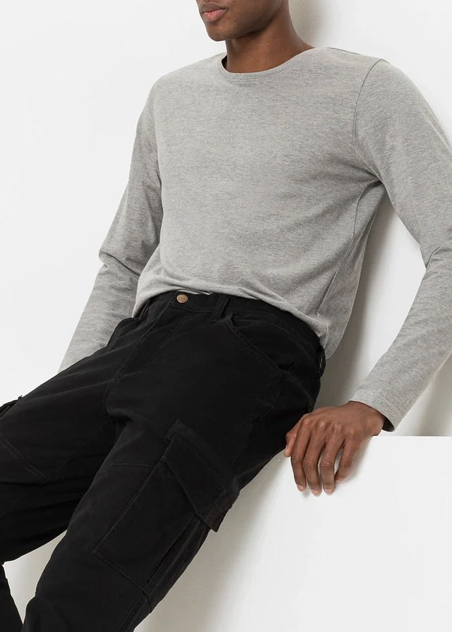 Slim fit stretch cargo broek, straight • zwart • product-page.page-title-suffix