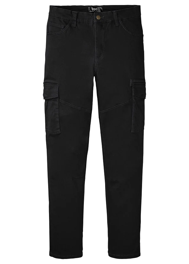 Slim fit stretch cargo broek, straight, Kleur: zwart