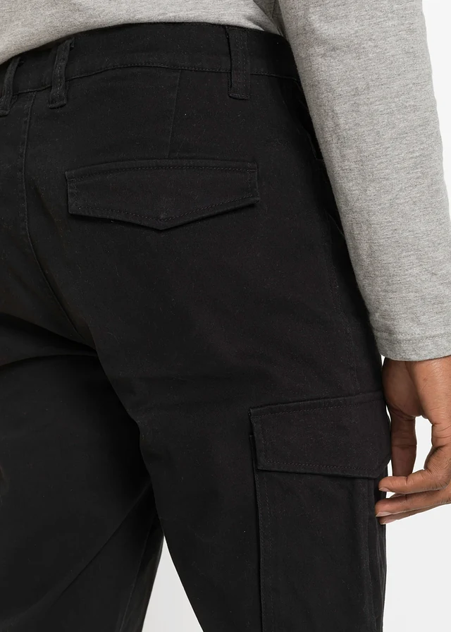 Slim fit stretch cargo broek, straight • zwart • product-page.page-title-suffix