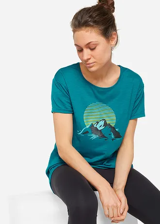 T-shirt sportowy, szybko schnący (2 szt.) • morski turkusowy+czarny z nadrukiem • sklep bonprix