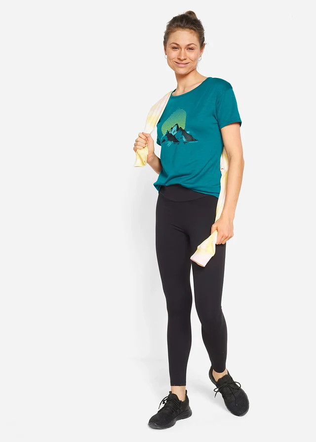 Lot de 2 T-shirts de sport à séchage rapide, Couleur: bleu océan + noir imprimé