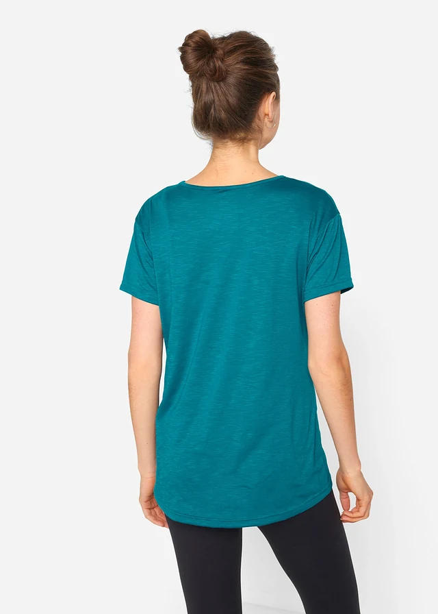 Lot de 2 T-shirts de sport à séchage rapide, Couleur: bleu océan + noir imprimé