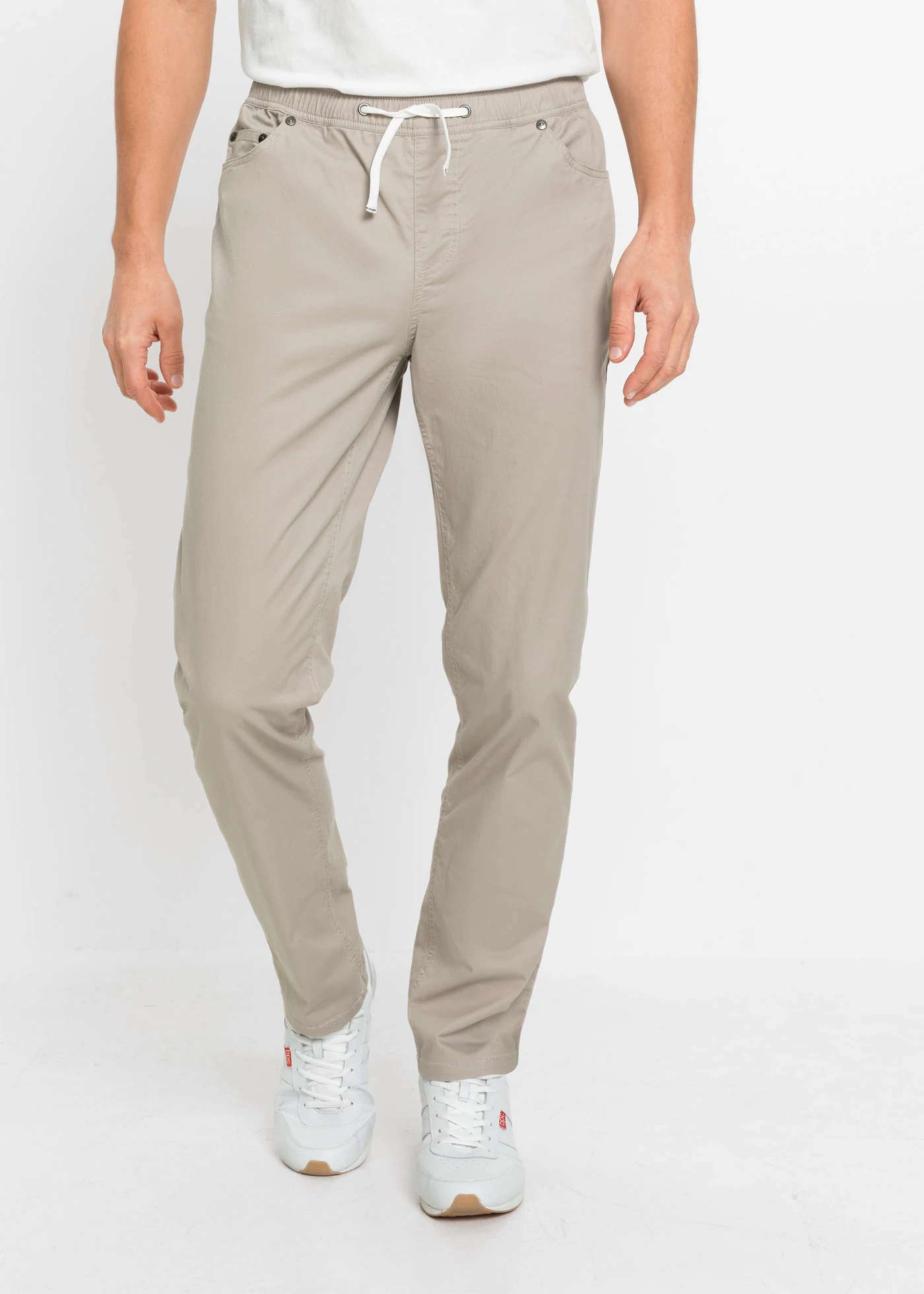 Pantaloni cu elastic și șiret Regular Fit Stretch, Straight • bej-piatră • magazin bonprix