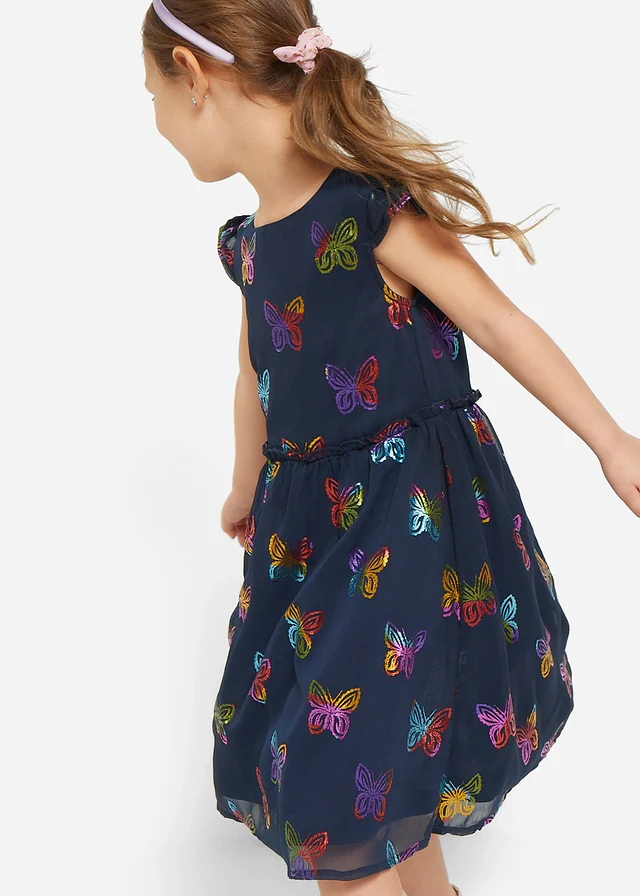 Chiffon jurk in A-lijn, Kleur: donkerblauw