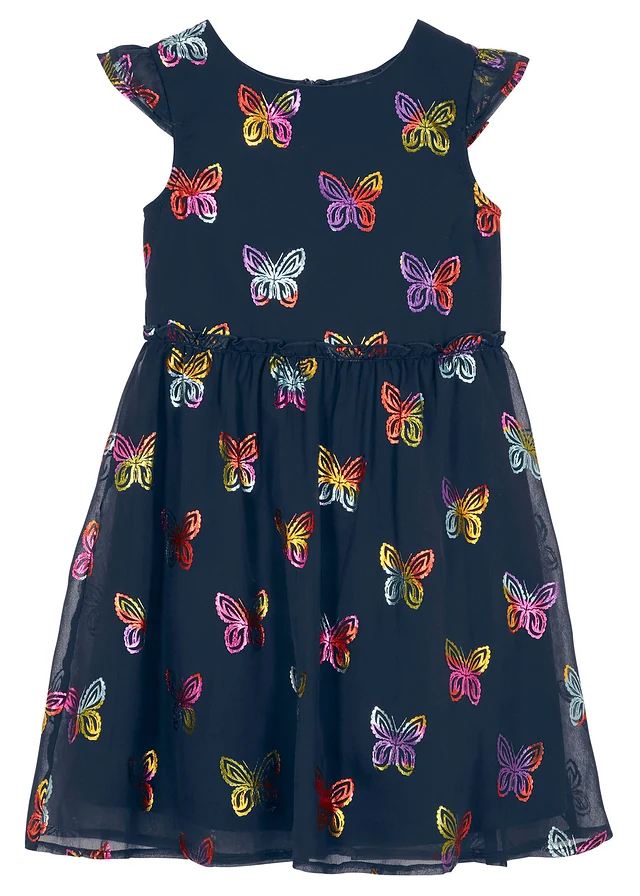 Chiffon jurk in A-lijn, Kleur: donkerblauw