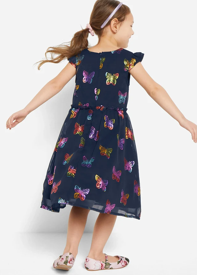 Chiffon jurk in A-lijn, Kleur: donkerblauw