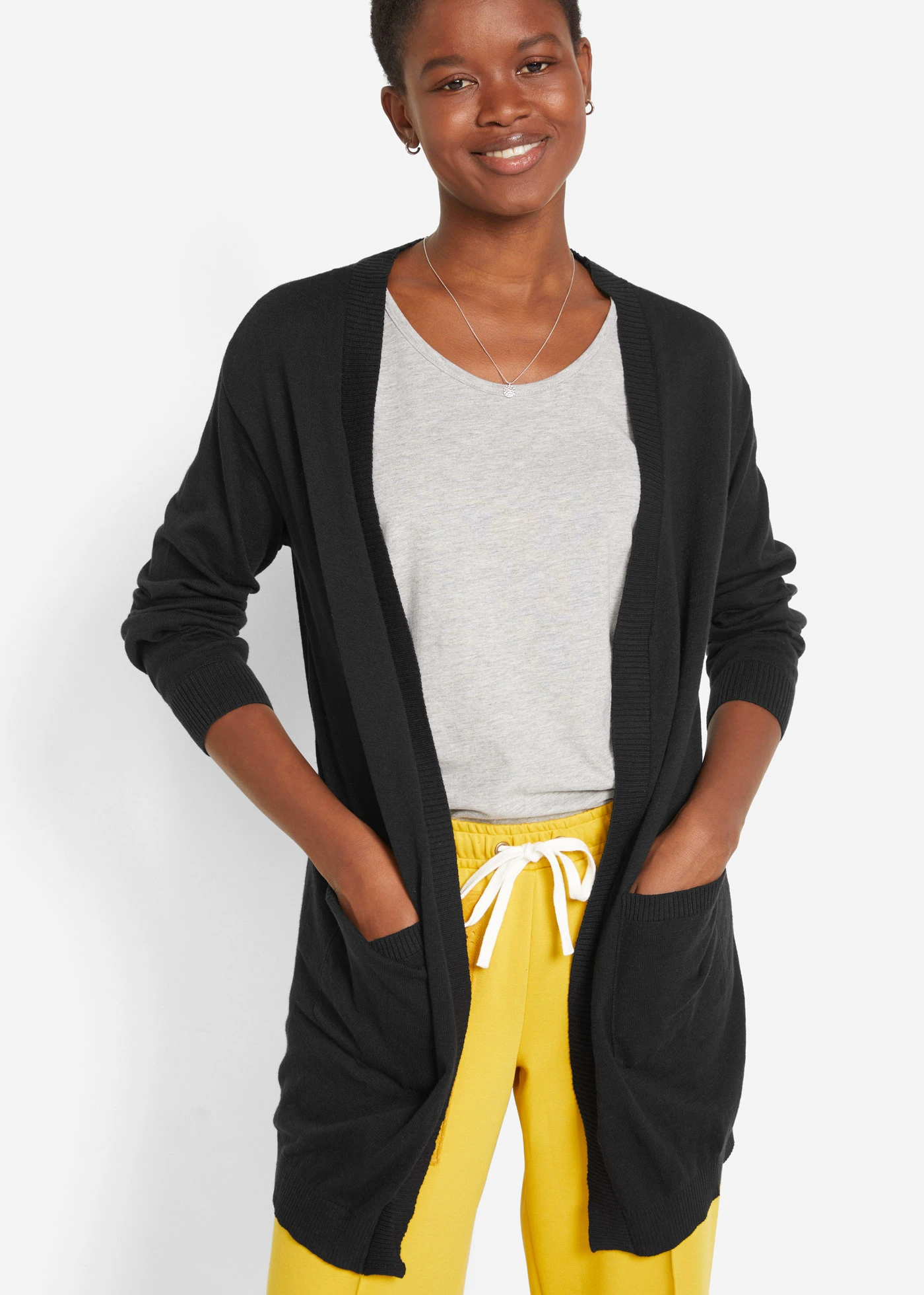 Gilet en fine maille de coton • noir • Boutique bonprix