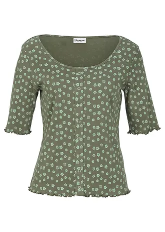 Tričko, vrúbkované, s kvetovanou potlačou, polovičný rukáv