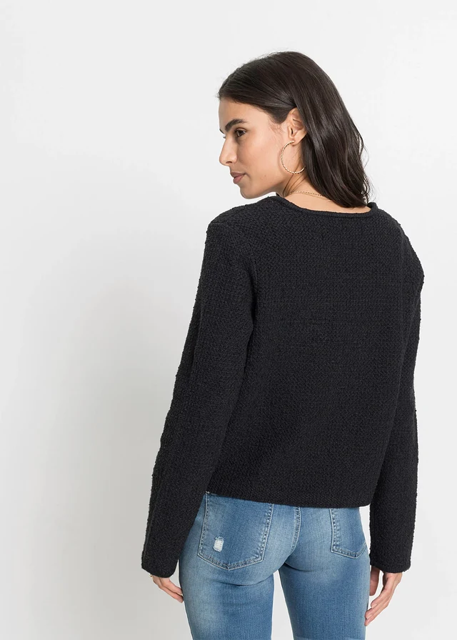 Bouclé vest, Kleur: zwart