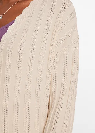 Gilet court en maille ajourée • gris galet • Boutique bonprix