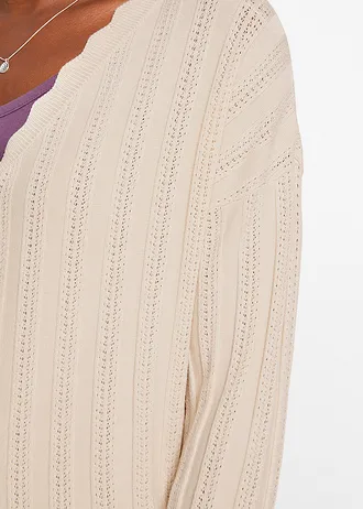 Krátký ažurový pletený kabátek • šedobéžová • bonprix obchod