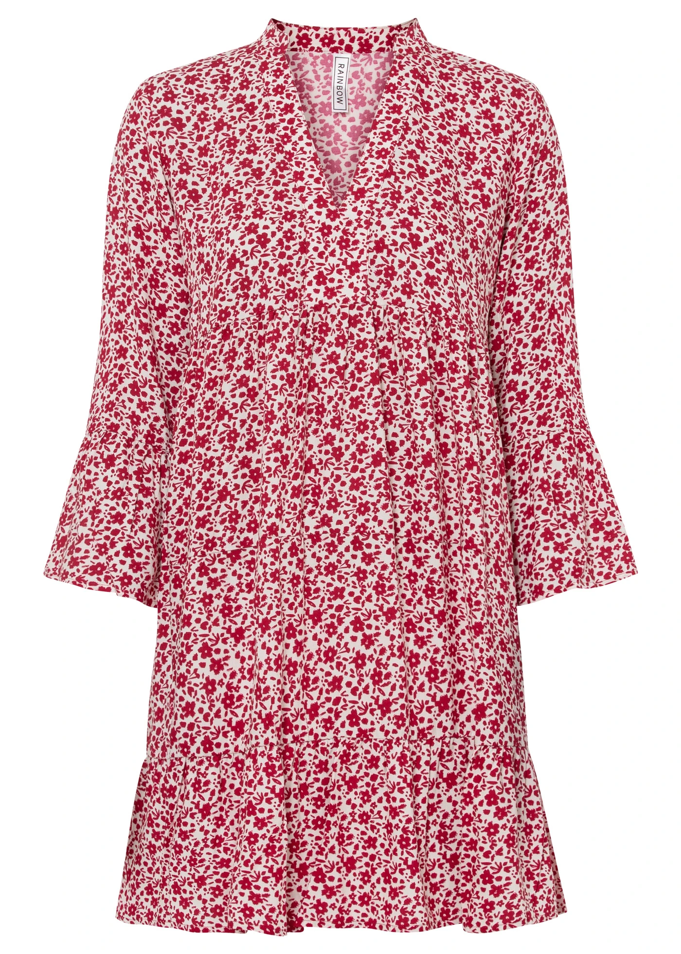 Minisaty s volány, ze splývavé viskózy • bílo-rudá s květy • bonprix obchod