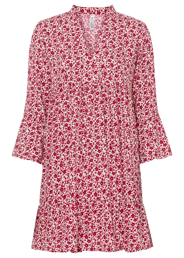 Minisaty s volány, ze splývavé viskózy • bílo-rudá s květy • bonprix obchod