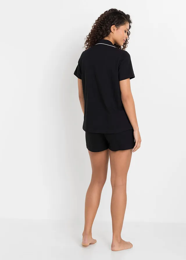 Pyjashort avec chemise boutonnée, Couleur: noir
