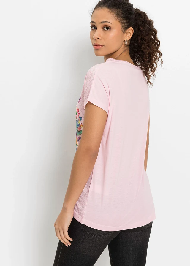 T-shirt à imprimé papillon, Couleur: rose imprimé