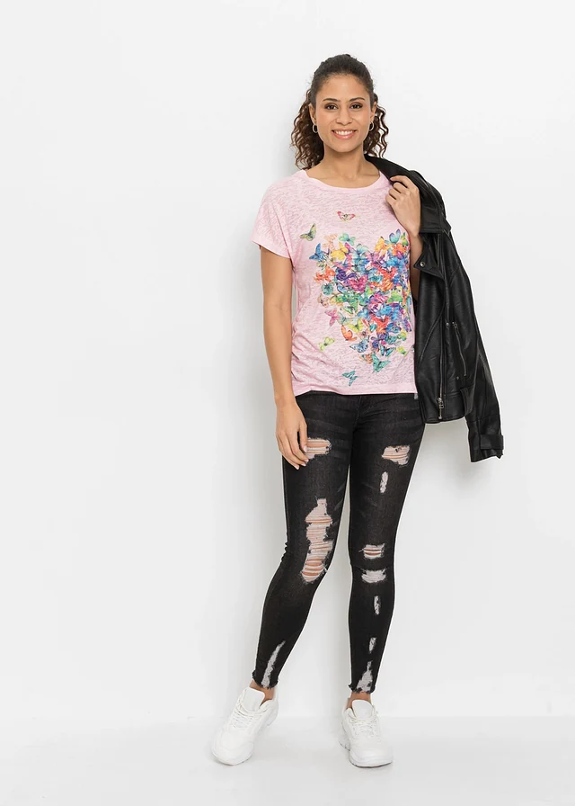 T-shirt à imprimé papillon, Couleur: rose imprimé