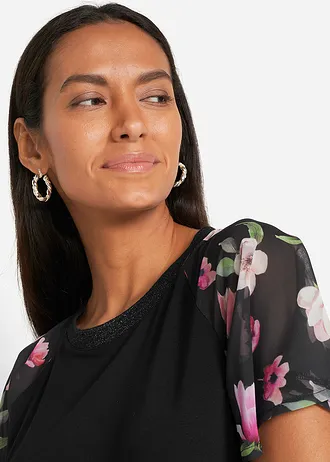 Shirt met chiffon mouwen • zwart gebloemd • bonprix online shop