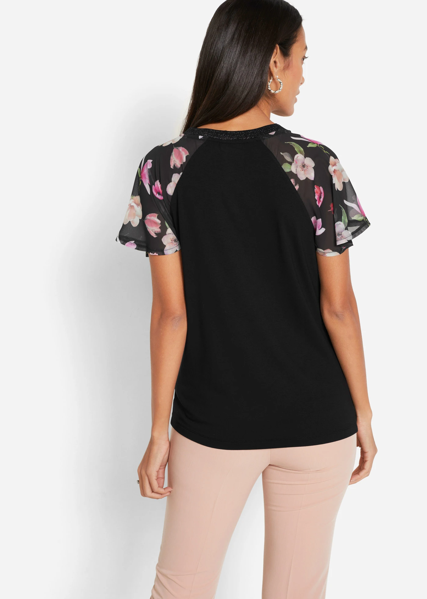 Shirt met chiffon mouwen • zwart gebloemd • bonprix online shop