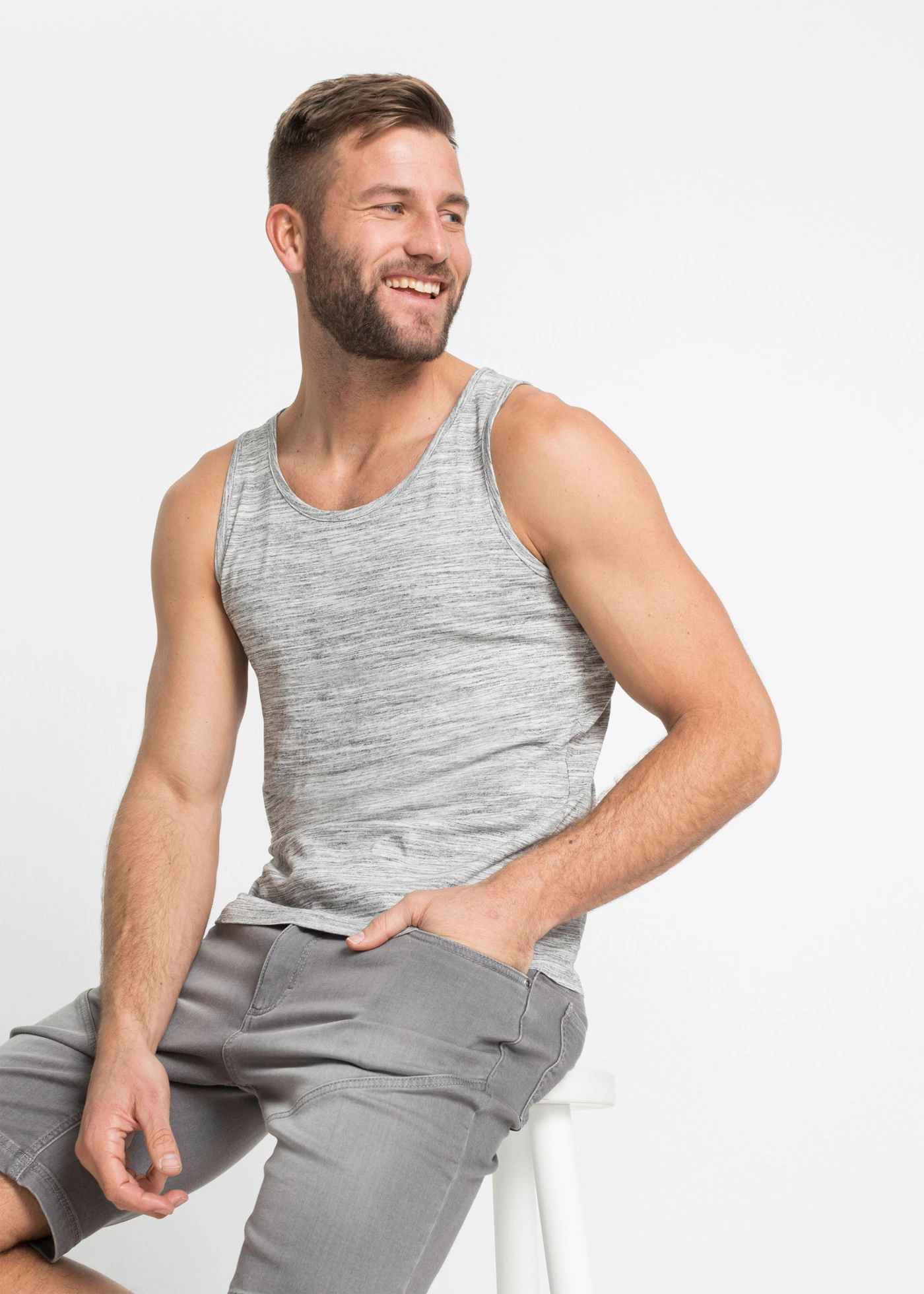 Tanktop (set van 2) • zwart gemêleerd+lichtgrijs gemêleerd • bonprix online shop