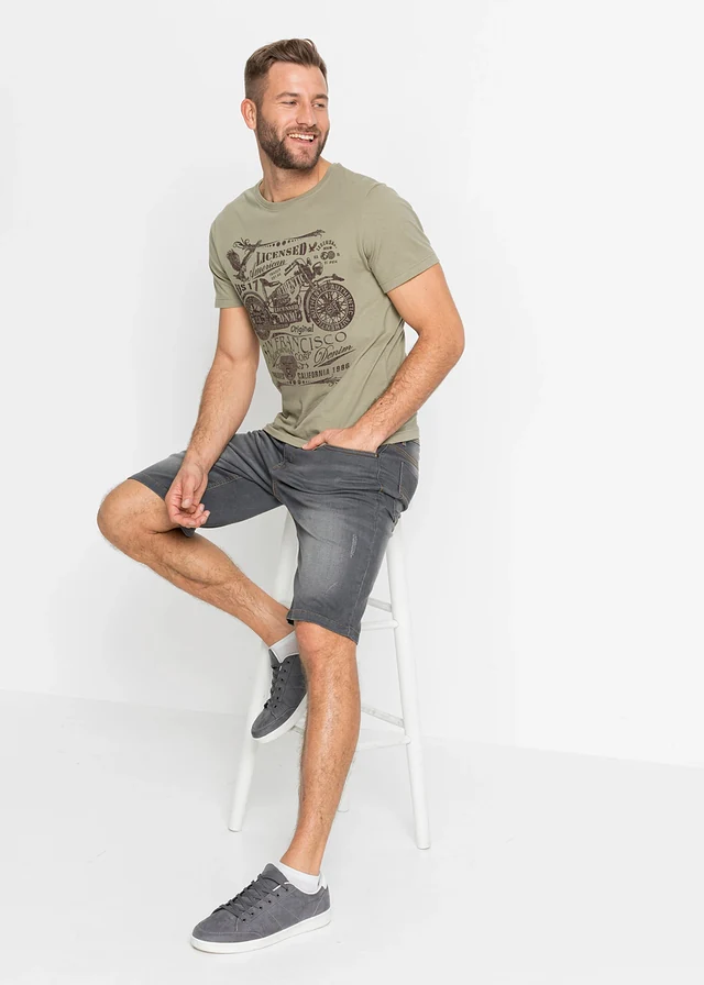 T-shirt van puur katoen, Kleur: new kaki met print