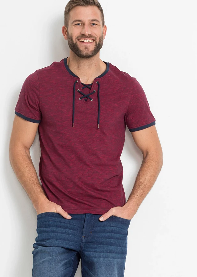 T-shirt en coton avec laçage • rouge foncé-bleu foncé chiné • product-page.page-title-suffix