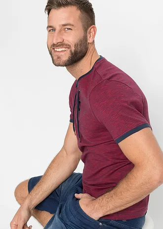 T-shirt van biologisch katoen met vetersluiting • donkerblauw-donkerrood gemêleerd • bonprix online shop