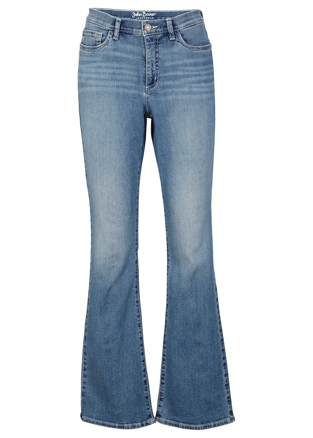 Mid waist jeans met biologisch katoen, bootcut, Kleur: middenblauw denim used
