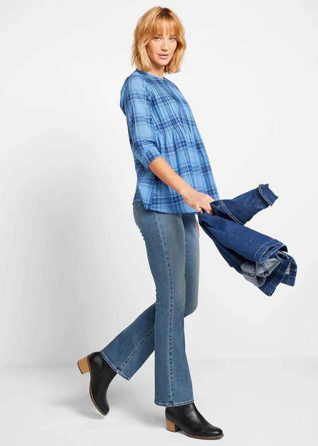 Mid waist jeans met biologisch katoen, bootcut, Kleur: middenblauw denim used