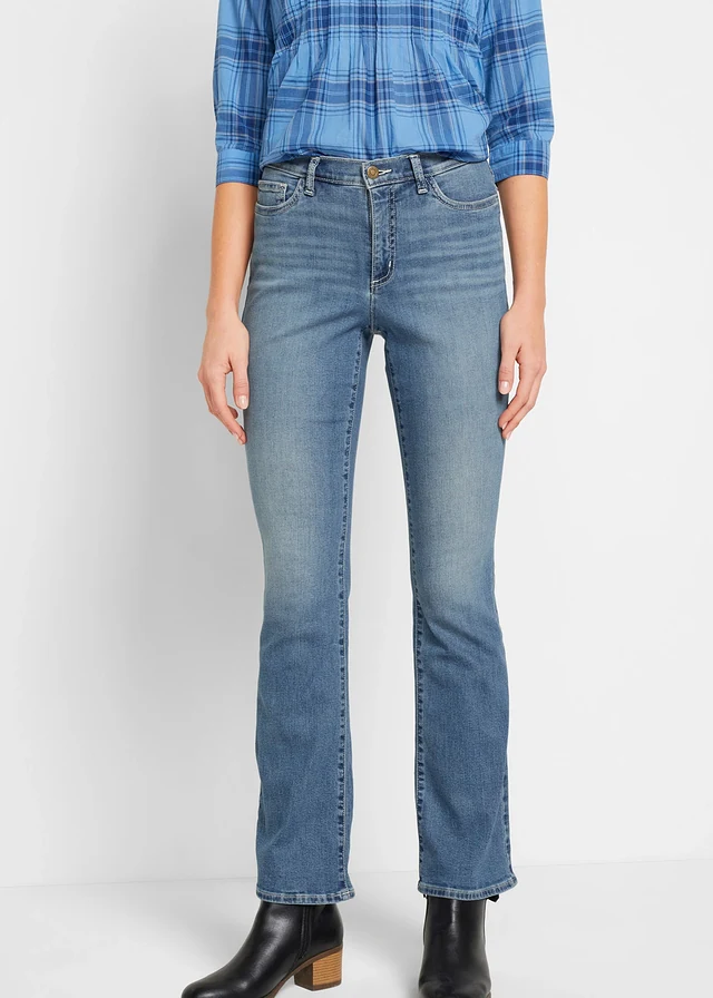 Mid waist jeans met biologisch katoen, bootcut, Kleur: middenblauw denim used