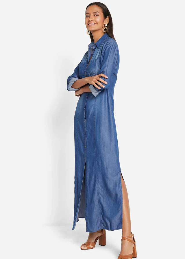 Robe-chemise en TENCEL™ Lyocell, Couleur: bleu stone