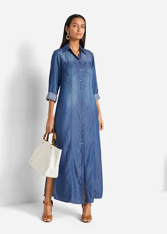 Rochie tip cămaşă din TENCEL™ Lyocell • albastru stone • magazin bonprix