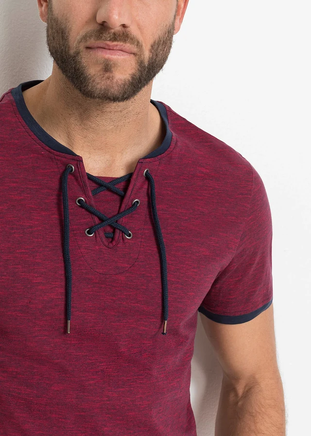 T-shirt en coton avec laçage • rouge foncé-bleu foncé chiné • product-page.page-title-suffix