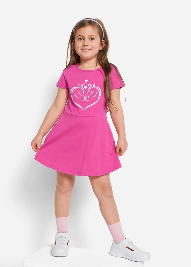 Jersey jurk (set van 2) van biologisch katoen, Kleur: saffierblauw+fuchsia