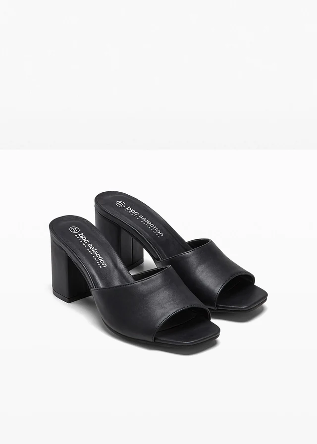 Slippers met blokhak, Kleur: zwart