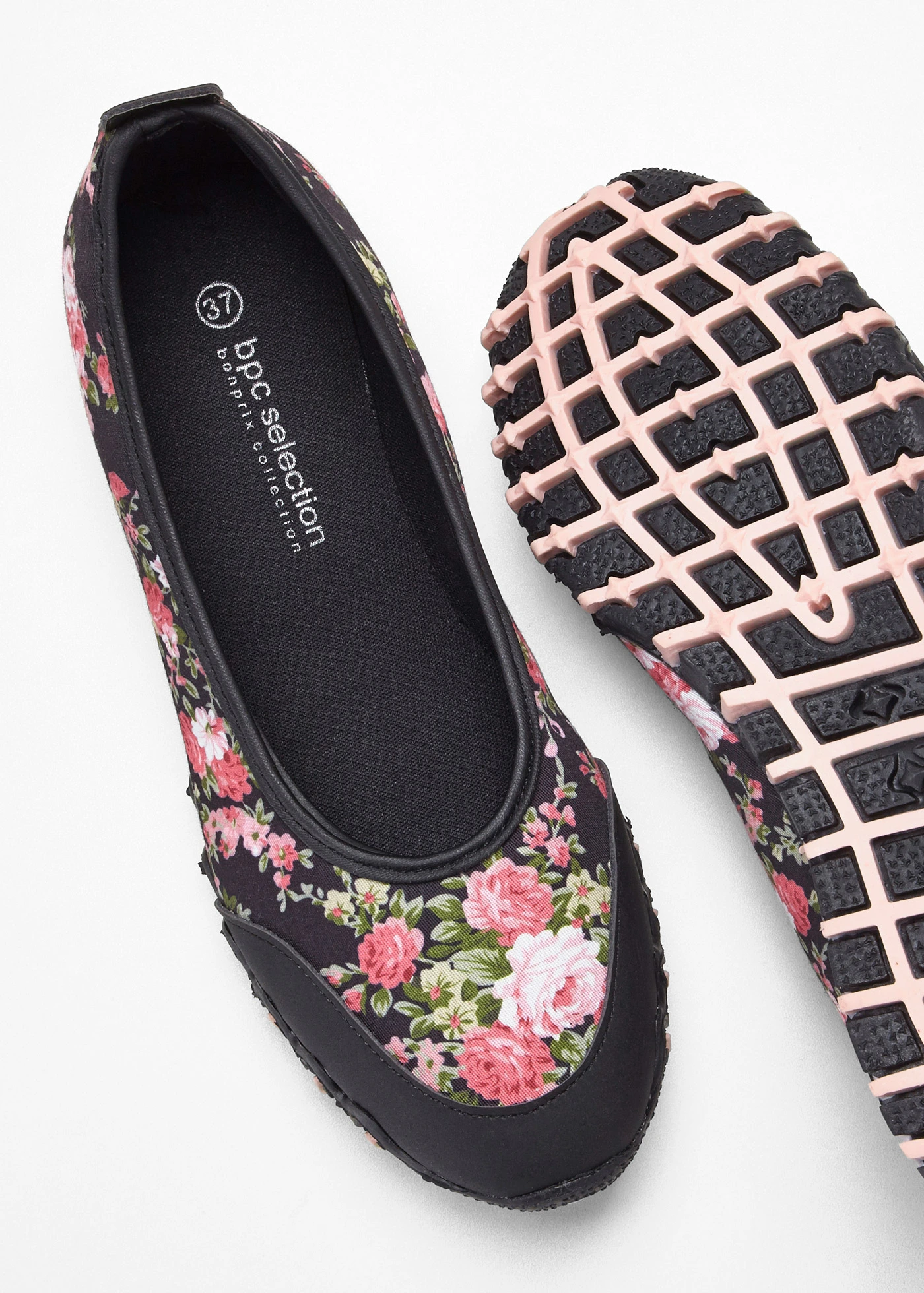 Ballerines à semelle crantée • noir floral • Boutique bonprix