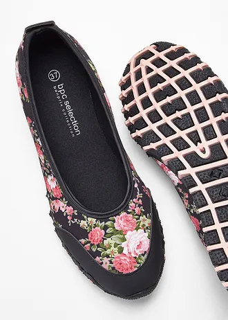 Ballerines à semelle crantée, Couleur: noir floral
