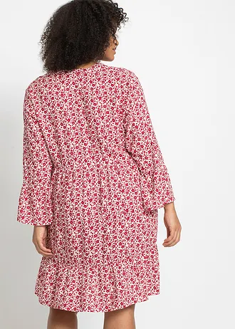Robe courte à volants en viscose, Couleur: blanc/rouge foncé à fleurs