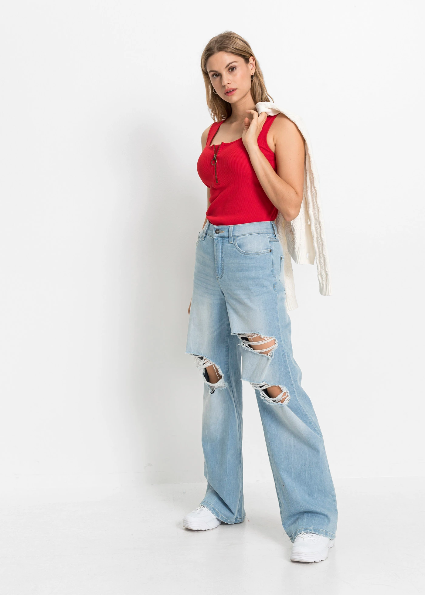 Žebrovaný top z čisté bavlny • jahodová • bonprix obchod