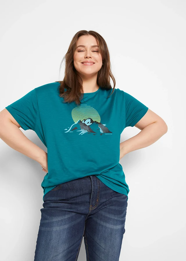 Lot de 2 T-shirts de sport à séchage rapide, Couleur: bleu océan + noir imprimé