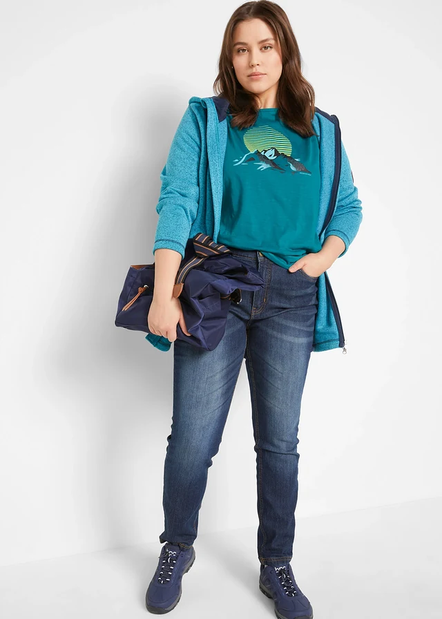 Sneldrogend outdoor T-shirt (set van 2), Kleur: zeeturkoois+zwart