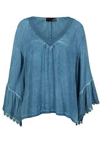 Shirt tuniek met kant • jeansblauw used • bonprix online shop