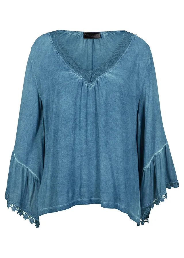 Shirt tuniek met kant • jeansblauw used • bonprix online shop